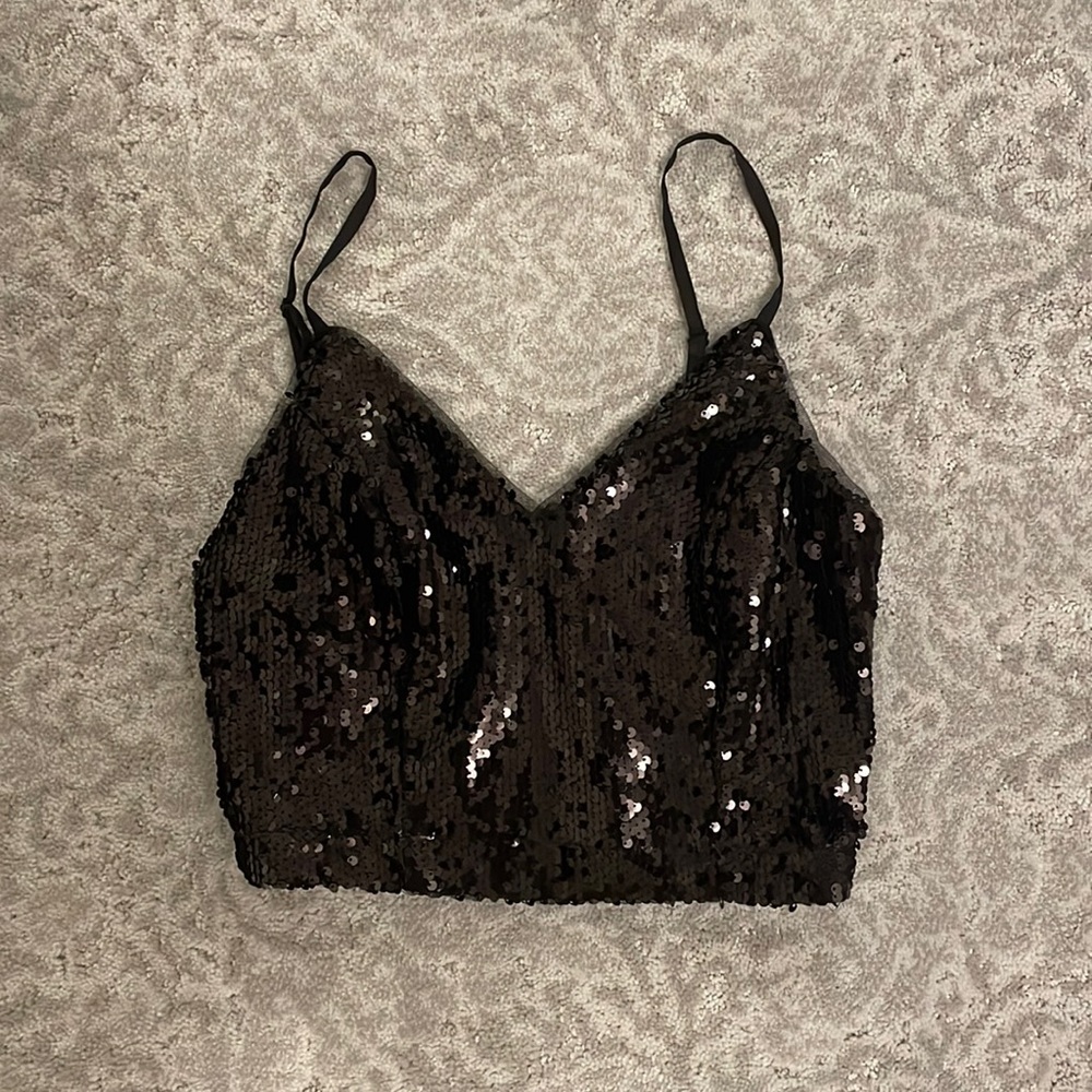 Aqua black sparkle crop top
